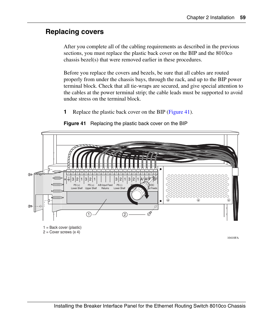 Replacing covers, Figure 41, Replacing the plastic back cover on the bip | Xt section | Nortel Networks 8010co User Manual | Page 59 / 82