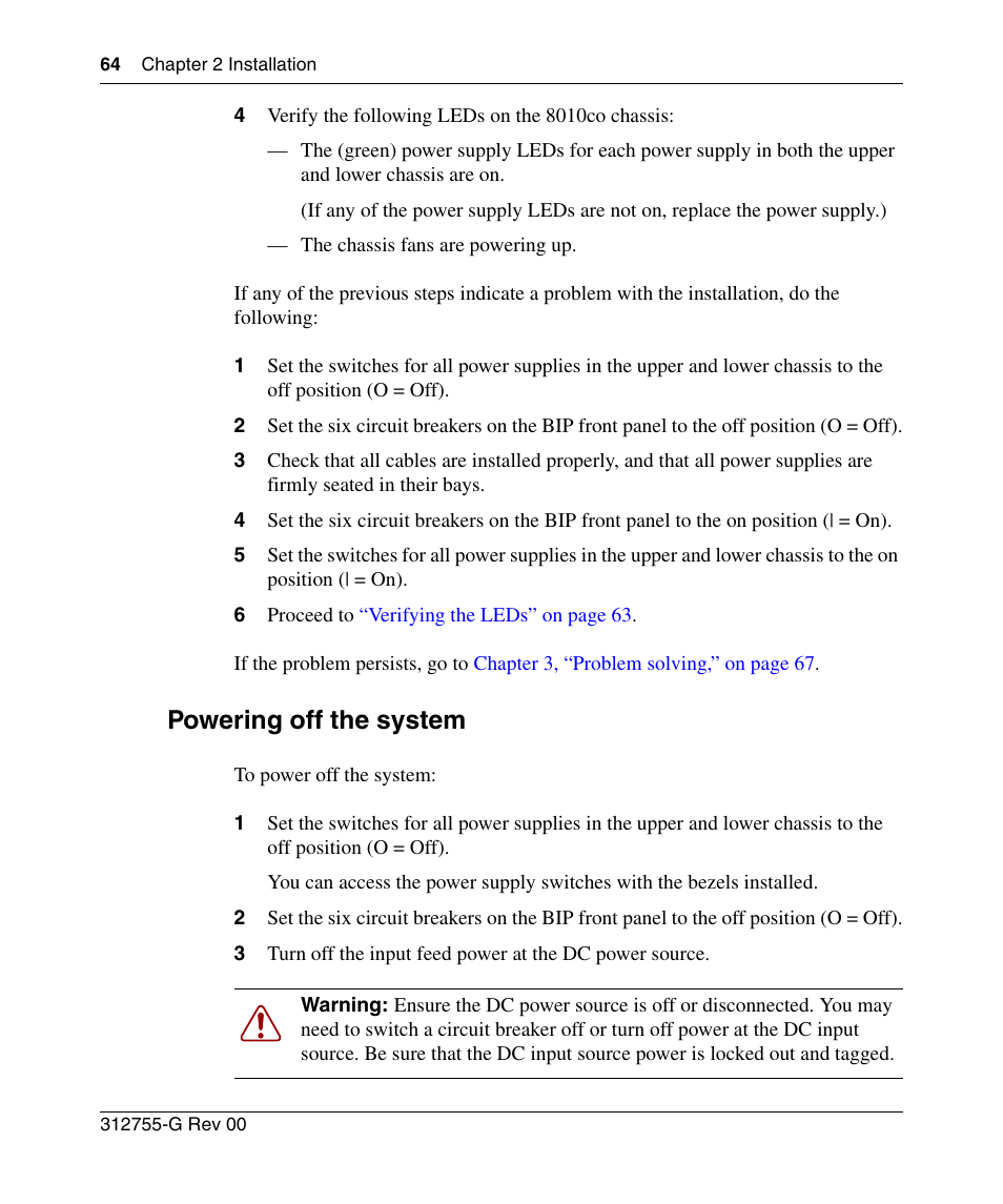 Powering off the system | Nortel Networks 8010co User Manual | Page 64 / 82