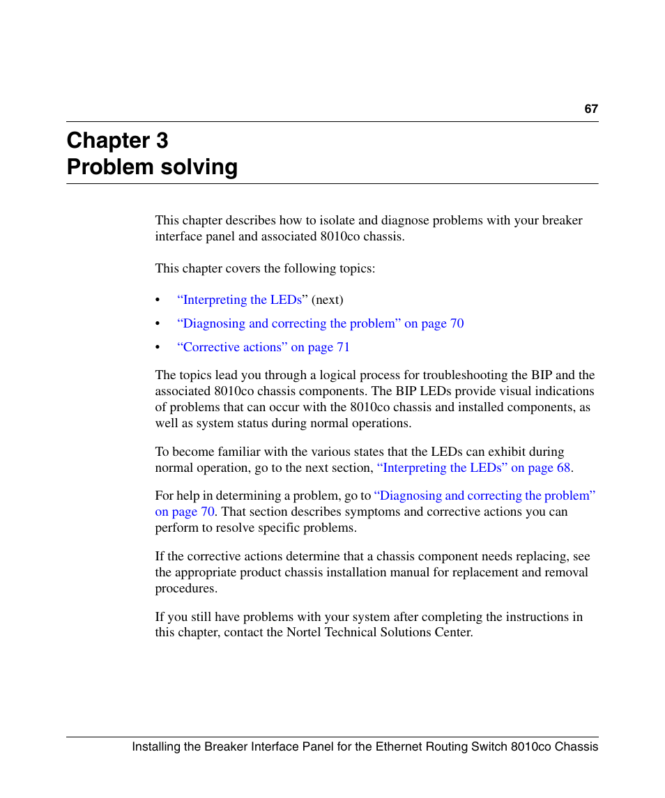 Chapter 3: problem solving, Chapter 3 problem solving | Nortel Networks 8010co User Manual | Page 67 / 82