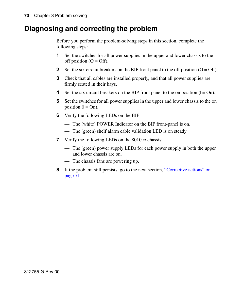 Diagnosing and correcting the problem, Diagnosing and correcting the | Nortel Networks 8010co User Manual | Page 70 / 82