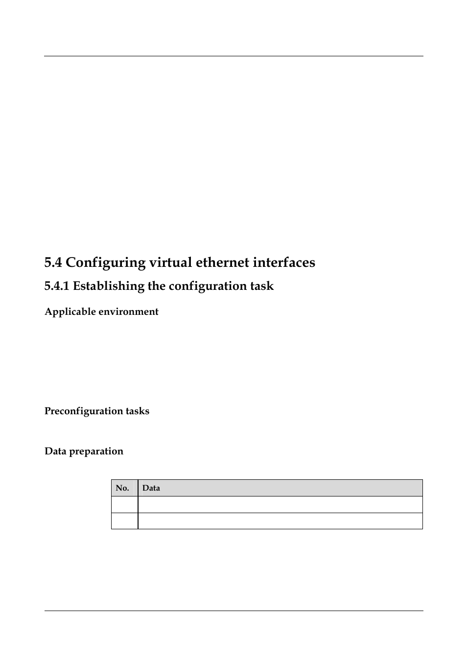 4 configuring virtual ethernet interfaces, 1 establishing the configuration task, Applicable environment | Preconfiguration tasks, Data preparation, 1 establishing the configuration task -15, 3 virtual ethernet interface -3, 3 configuring the virtu, Template | Nortel Networks 8000 User Manual | Page 112 / 486