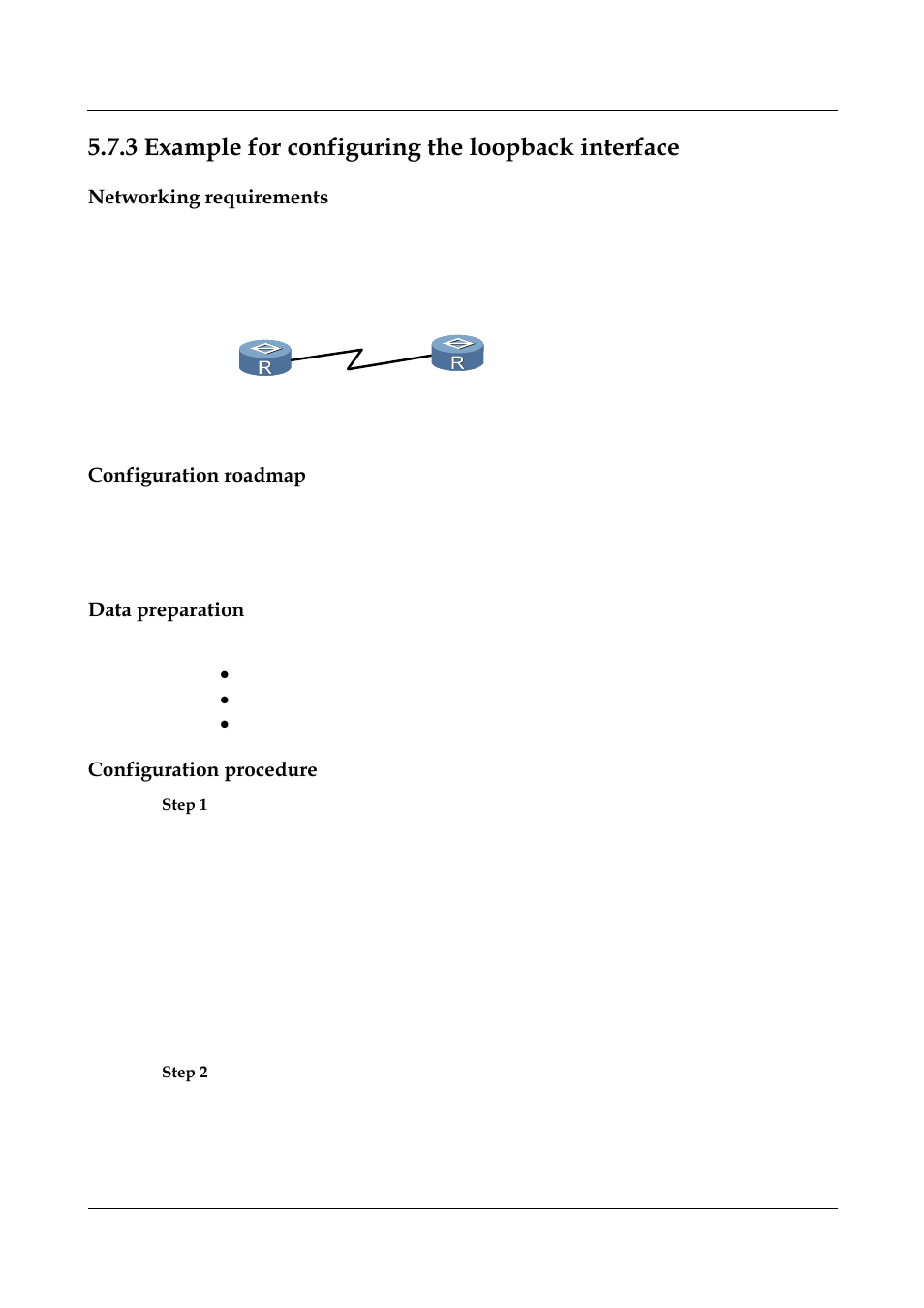 3 example for configuring the loopback interface, Networking requirements, Configuration roadmap | Data preparation, Configuration procedure, Example for configuring the loopback interface | Nortel Networks 8000 User Manual | Page 120 / 486