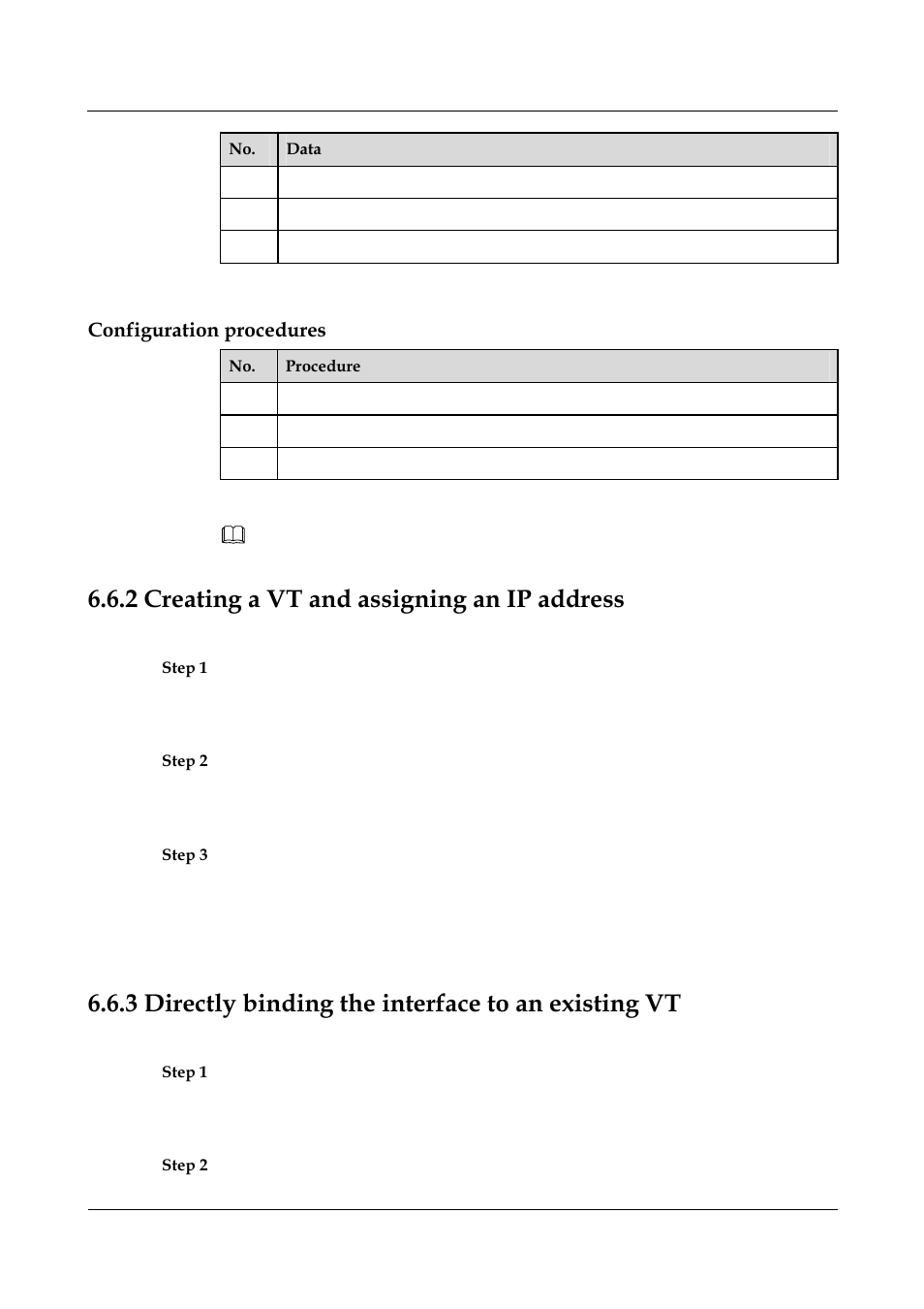 Configuration procedures, 2 creating a vt and assigning an ip address, 3 directly binding the interface to an existing vt | 2 creating a vt and assigning an ip address -27 | Nortel Networks 8000 User Manual | Page 153 / 486