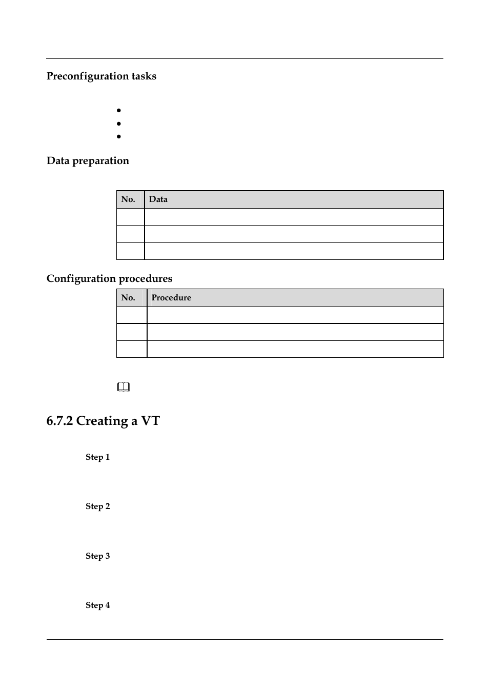 Preconfiguration tasks, Data preparation, Configuration procedures | 2 creating a vt, 2 creating a vt -30 | Nortel Networks 8000 User Manual | Page 156 / 486