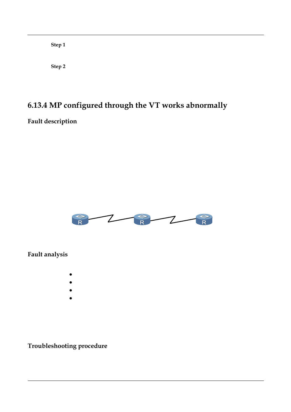 4 mp configured through the vt works abnormally, Fault description, Fault analysis | Troubleshooting procedure, Mp configured through the vt works abnormally | Nortel Networks 8000 User Manual | Page 196 / 486