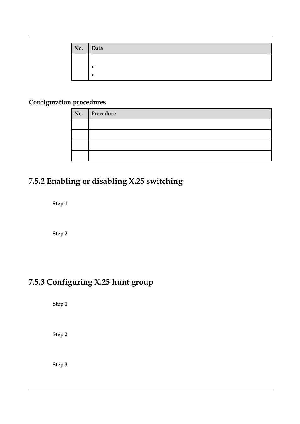 Configuration procedures, 2 enabling or disabling x.25 switching, 3 configuring x.25 hunt group | 2 enabling or disabling x.25 switching -32, 3 configuring x.25 hunt group -32 | Nortel Networks 8000 User Manual | Page 235 / 486