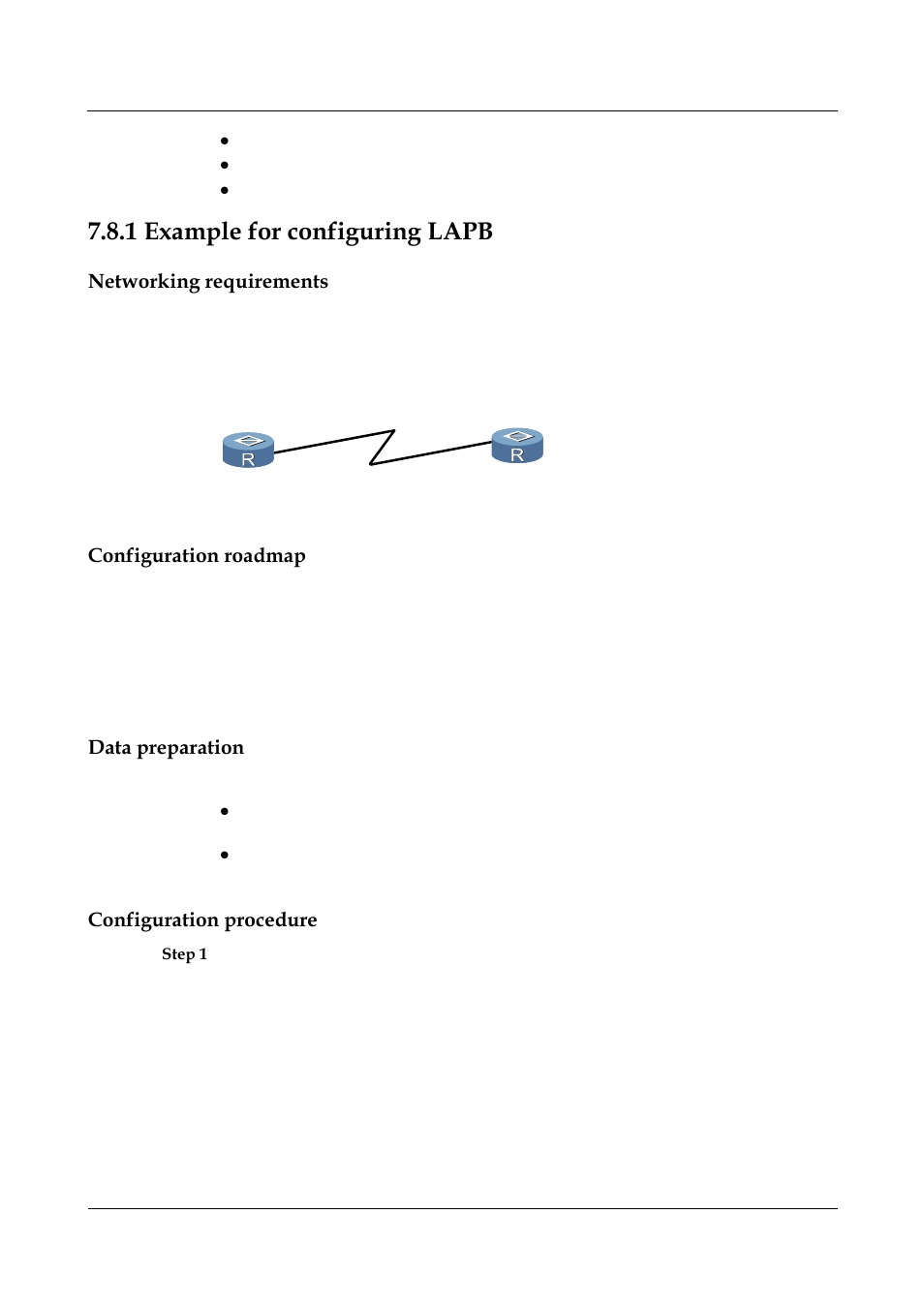 1 example for configuring lapb, Networking requirements, Configuration roadmap | Data preparation, Configuration procedure, 1 example for configuring lapb -39, Example for configuring lapb | Nortel Networks 8000 User Manual | Page 242 / 486