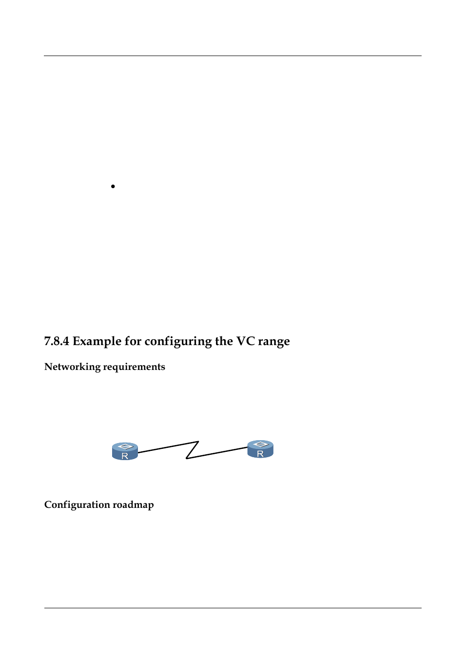 4 example for configuring the vc range, Networking requirements, Configuration roadmap | 2 example for configuring the virtual template -18, Ctly connecting two ro, X.25, Example for configuring the vc range | Nortel Networks 8000 User Manual | Page 251 / 486