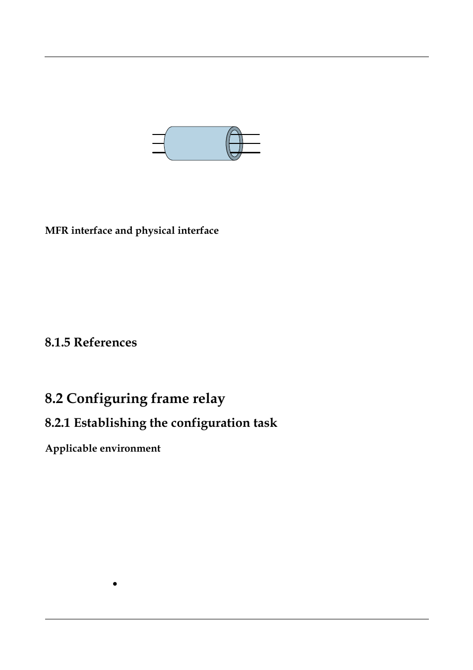 Mfr interface and physical interface, 5 references, 2 configuring frame relay | 1 establishing the configuration task, Applicable environment, 1 establishing the configuration task -9, 5 references -9, 2 configuring frame relay -9, References | Nortel Networks 8000 User Manual | Page 299 / 486