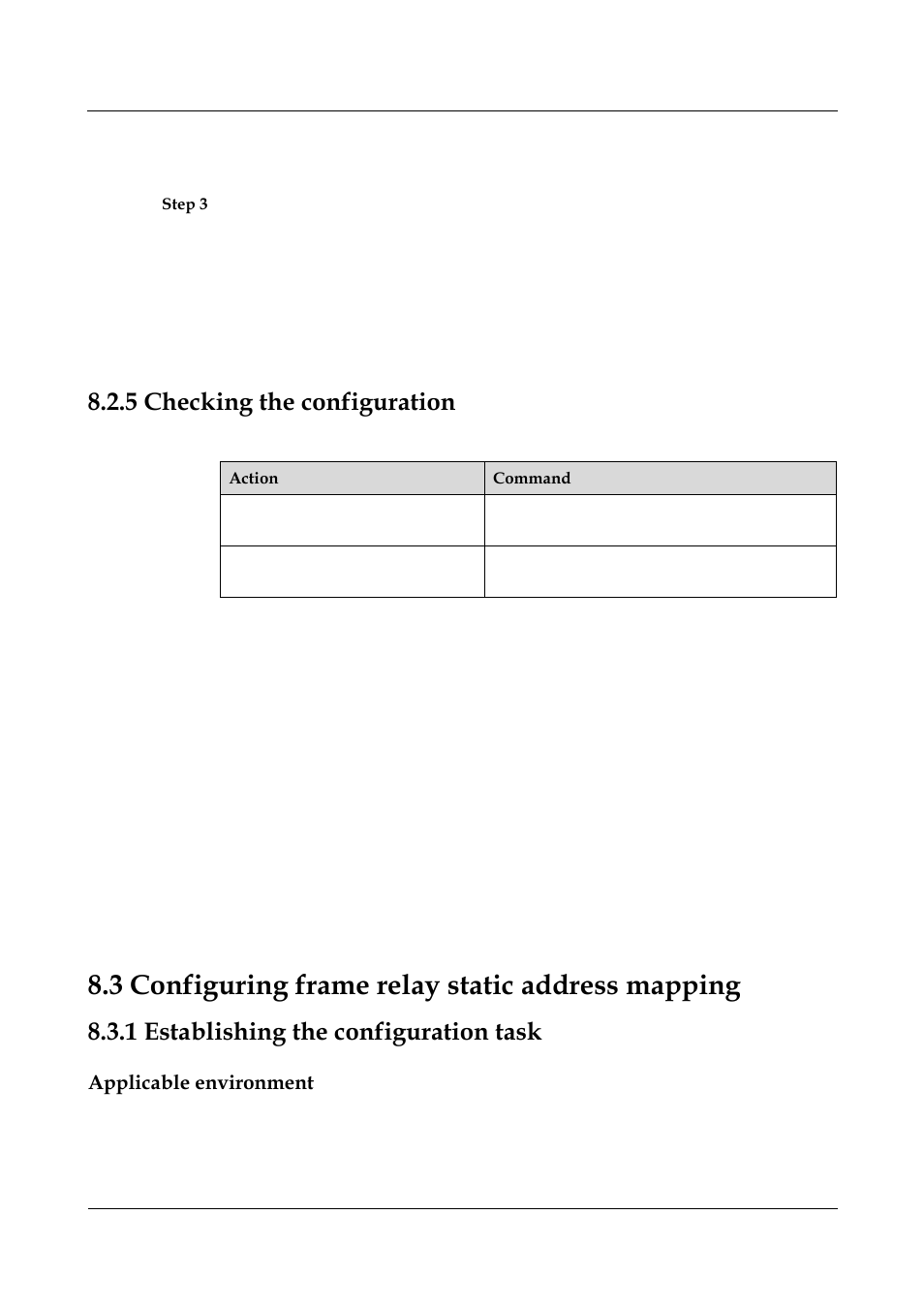 5 checking the configuration, 3 configuring frame relay static address mapping, 1 establishing the configuration task | Applicable environment, 5 checking the configuration -45, 1 establishing the configuration task -12, 2 configuring, Checking the configuration | Nortel Networks 8000 User Manual | Page 304 / 486