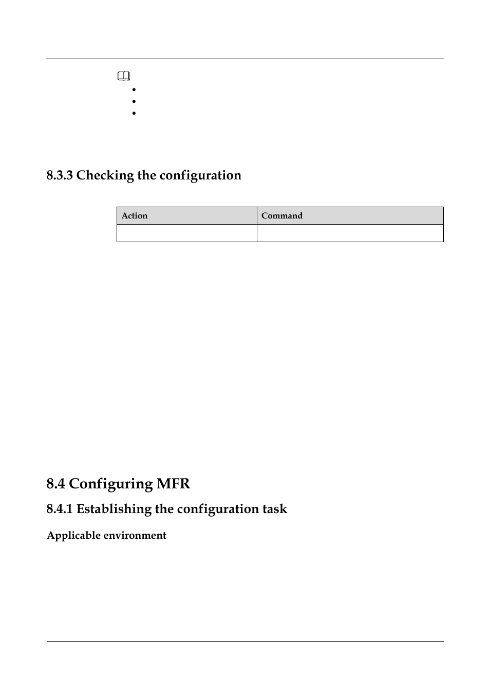 3 checking the configuration, 4 configuring mfr, 1 establishing the configuration task | Applicable environment, 4 checking the configuration -12, 1 establishing the configuration ttask -22, 4 configuring mfr -16 | Nortel Networks 8000 User Manual | Page 306 / 486