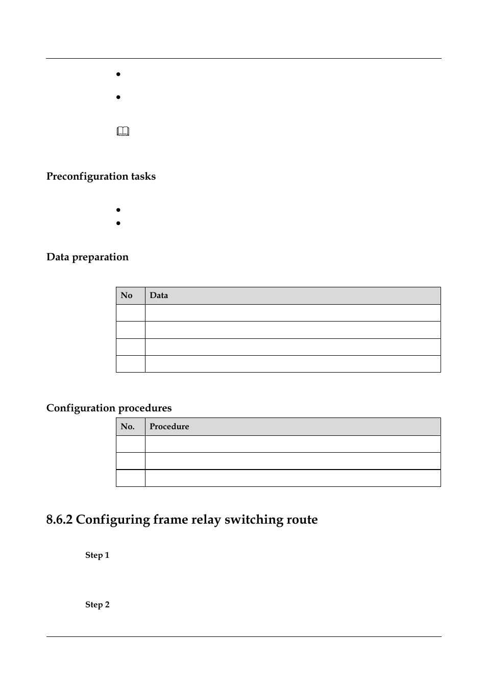 Preconfiguration tasks, Data preparation, Configuration procedures | 2 configuring frame relay switching route, 4 configuring x.25 switching route -33 | Nortel Networks 8000 User Manual | Page 314 / 486