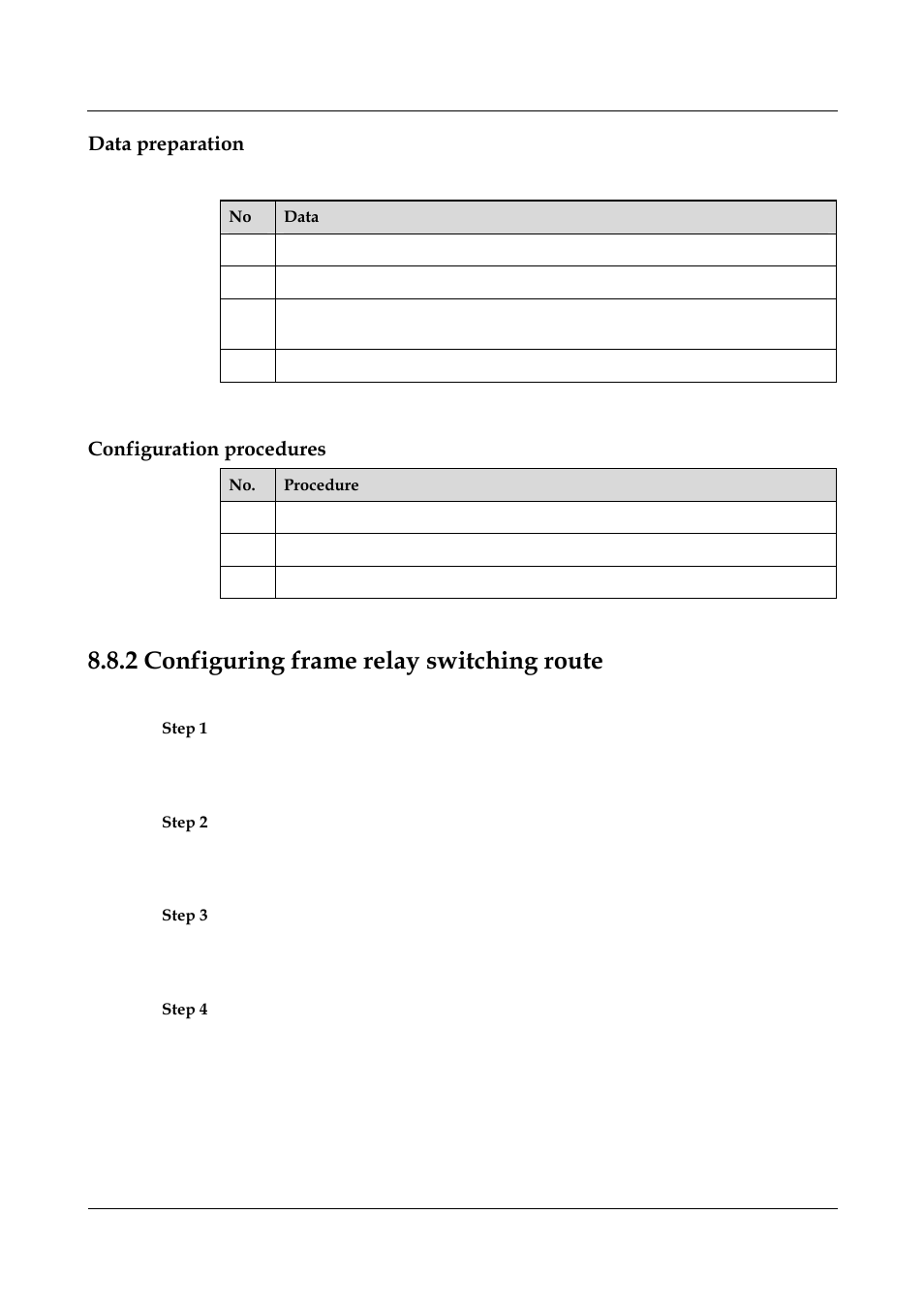Data preparation, Configuration procedures, 2 configuring frame relay switching route | 2 configuring frame relay switching route -31 | Nortel Networks 8000 User Manual | Page 321 / 486