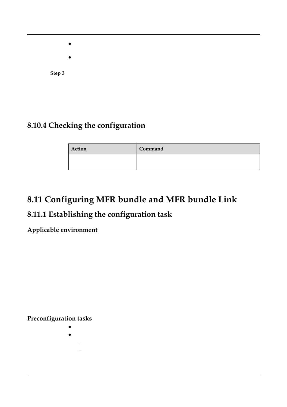 4 checking the configuration, 11 configuring mfr bundle and mfr bundle link, 1 establishing the configuration task | Applicable environment, Preconfiguration tasks, 4 checking the configuration -20, 1 establishing the configuration task -23, 11 configuring mfr bundle and mfr bundle link -38, 9 configuring frame relay | Nortel Networks 8000 User Manual | Page 328 / 486