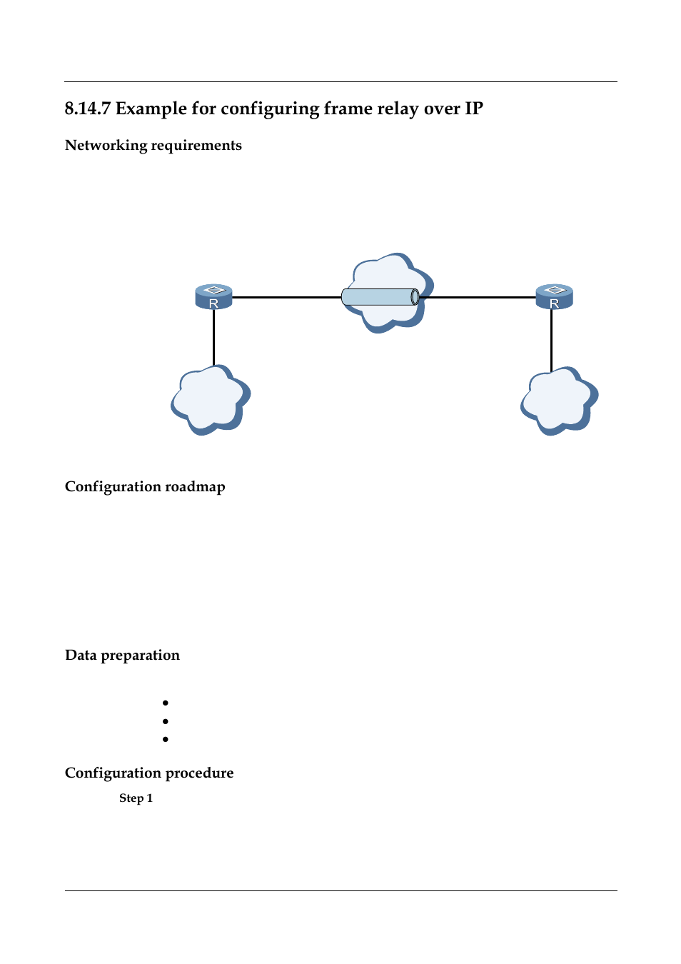7 example for configuring frame relay over ip, Networking requirements, Data preparation | Configuration procedure, 7 example for configuring frame relay over ip -66, Example for configuring frame relay over ip, Configuration roadmap | Nortel Networks 8000 User Manual | Page 356 / 486