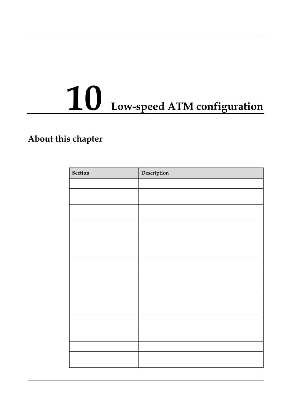 Low-speed atm configuration, About this chapter, 10 low-speed atm configuration -1 | Nortel Networks 8000 User Manual | Page 387 / 486