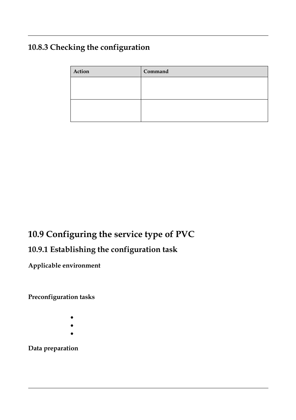 3 checking the configuration, 9 configuring the service type of pvc, 1 establishing the configuration task | Applicable environment, Preconfiguration tasks, Data preparation, 4 checking the configuration -12, 1 establishing the configuration task -16, 2 configuring the service type of a pvc -28, 8 creating a pvc-group | Nortel Networks 8000 User Manual | Page 414 / 486