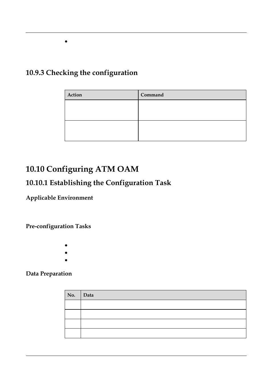 3 checking the configuration, 10 configuring atm oam, 1 establishing the configuration task | Applicable environment, Pre-configuration tasks, Data preparation, 2 configuring atm interfaces -7, 4 checking the configuration -15, 1 establishing the configuration task -18 | Nortel Networks 8000 User Manual | Page 416 / 486