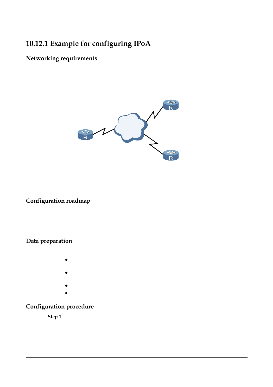 1 example for configuring ipoa, Networking requirements, Configuration roadmap | Data preparation, Configuration procedure, 1 example for configuring ipoa -31, Example for configuring ipoa | Nortel Networks 8000 User Manual | Page 424 / 486