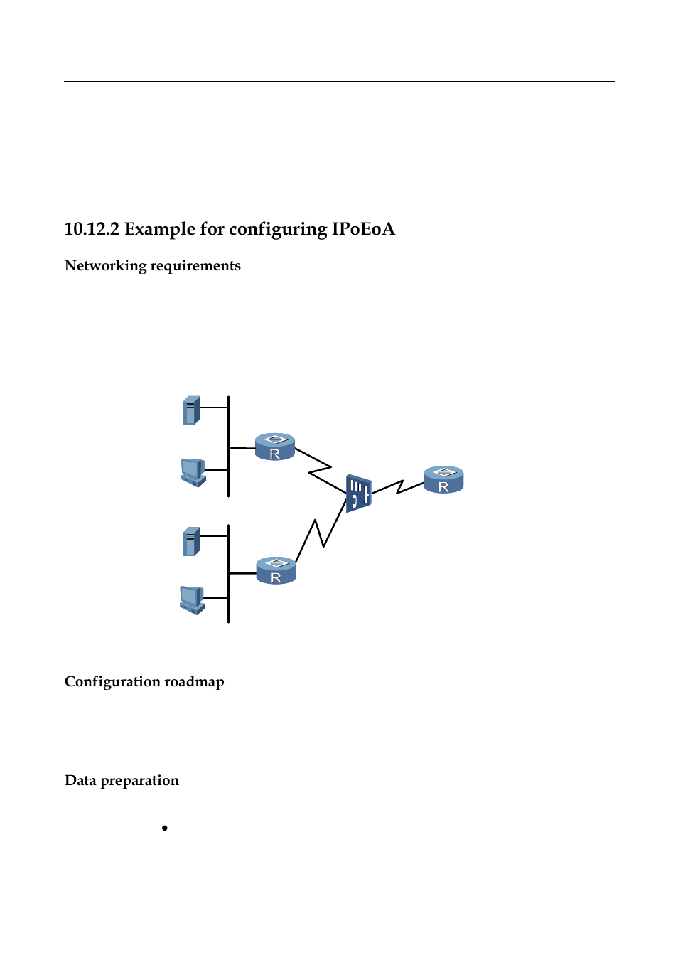 2 example for configuring ipoeoa, Networking requirements, Configuration roadmap | Data preparation, 2 example for configuring ipoeoa -34, Example for configuring ipoeoa | Nortel Networks 8000 User Manual | Page 427 / 486