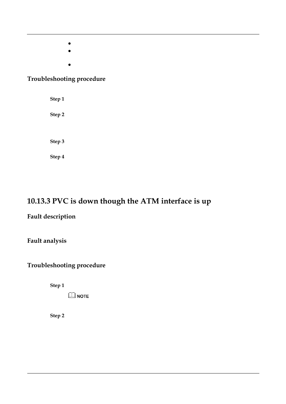 Troubleshooting procedure, 3 pvc is down though the atm interface is up, Fault description | Fault analysis, 3 pvc is down though the atm interface is up -42, Pvc is down though the atm interface is up | Nortel Networks 8000 User Manual | Page 435 / 486