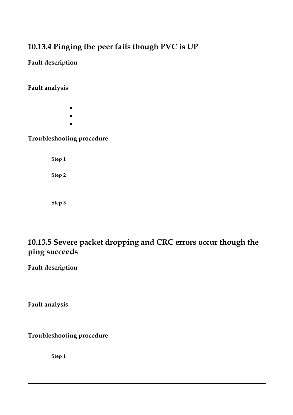 4 pinging the peer fails though pvc is up, Fault description, Fault analysis | Troubleshooting procedure, 4 pinging the peer fails though pvc is up -43, Pinging the peer fails though pvc is up | Nortel Networks 8000 User Manual | Page 436 / 486