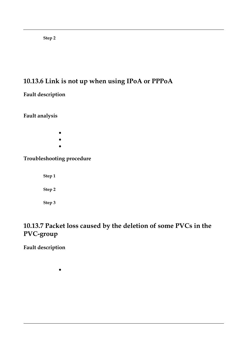 6 link is not up when using ipoa or pppoa, Fault description, Fault analysis | Troubleshooting procedure, 6 link is not up when using ipoa or pppoa -44, Link is not up when using ipoa or pppoa | Nortel Networks 8000 User Manual | Page 437 / 486