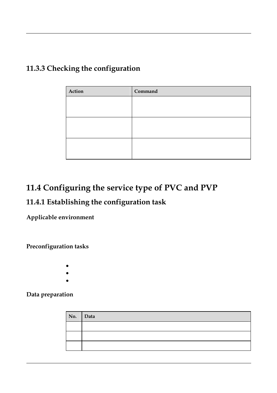 3 checking the configuration, 4 configuring the service type of pvc and pvp, 1 establishing the configuration task | Applicable environment, Preconfiguration tasks, Data preparation, 1 establishing the configuration task -22, 3 checking the configuration -21 | Nortel Networks 8000 User Manual | Page 454 / 486