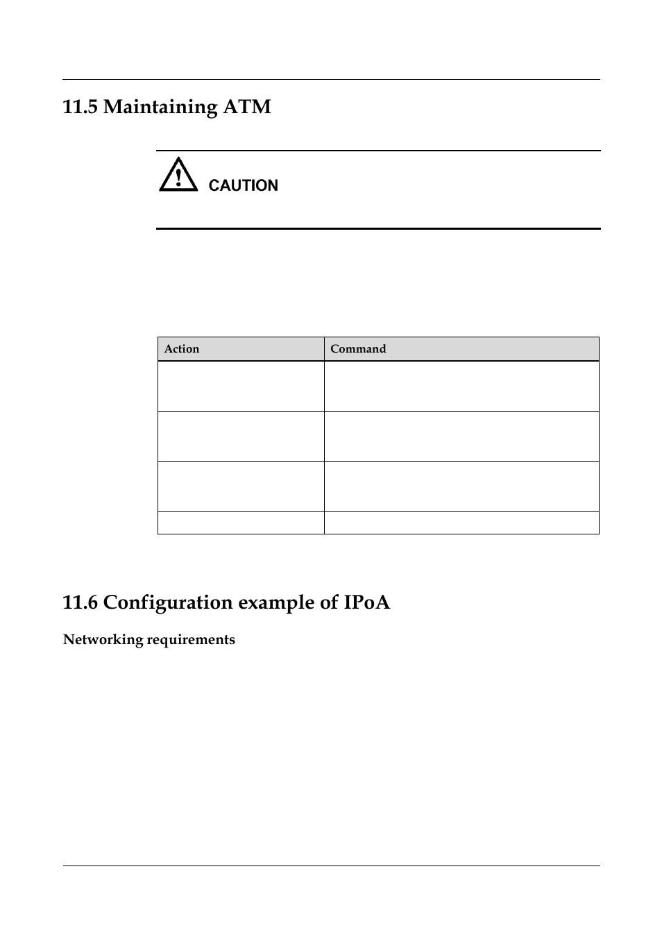 5 maintaining atm, 6 configuration example of ipoa, Networking requirements | 11 configuration examples -31, 5 maintaining atm -14, 4 configuring the service, Type of pvc, Caution | Nortel Networks 8000 User Manual | Page 457 / 486