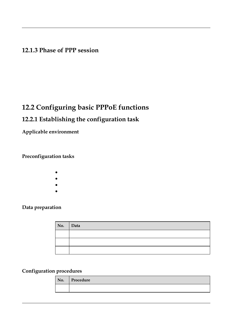 3 phase of ppp session, 2 configuring basic pppoe functions, 1 establishing the configuration task | Applicable environment, Preconfiguration tasks, Data preparation, 1 establishing the configuration task -24, 3 phase of ppp session -3, 2 configuring basic pppoe functions -3, 1 introduction | Nortel Networks 8000 User Manual | Page 468 / 486