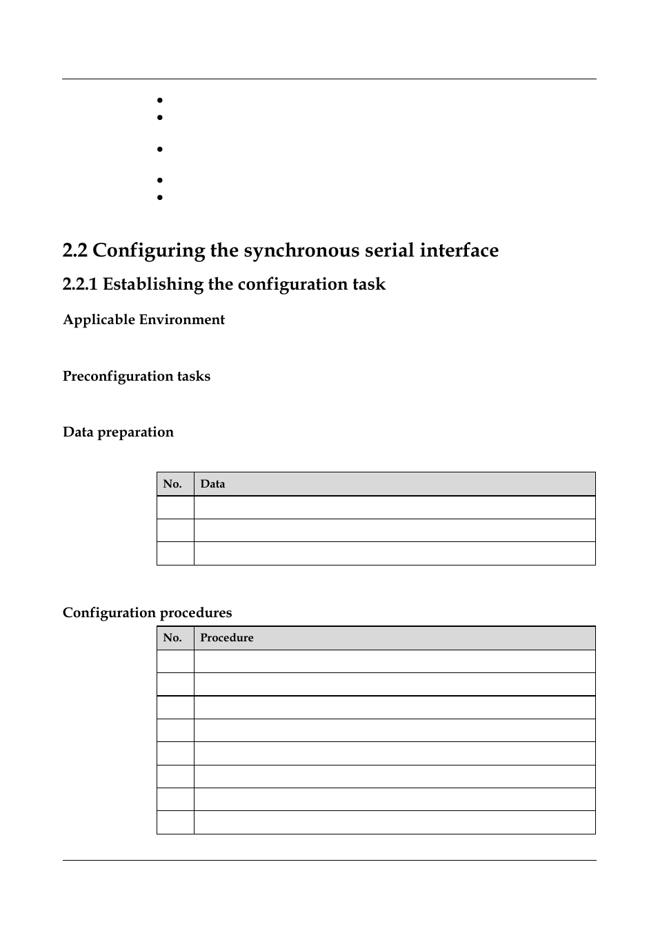 2 configuring the synchronous serial interface, 1 establishing the configuration task, Applicable environment | Preconfiguration tasks, Data preparation, Configuration procedures, 2 configuring the synchronous serial interface -3, 1 establishing the configuration task -3 | Nortel Networks 8000 User Manual | Page 47 / 486