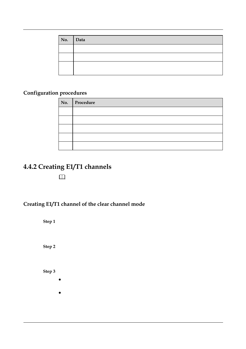 Configuration procedures, 2 creating e1/t1 channels, Creating e1/t1 channel of the clear channel mode | 2 creating e1/t1 channels -19 | Nortel Networks 8000 User Manual | Page 80 / 486