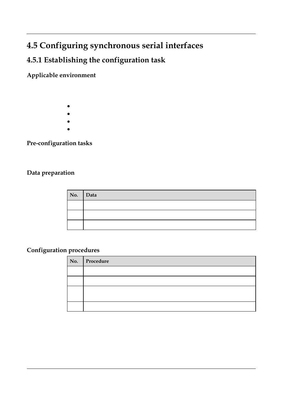 5 configuring synchronous serial interfaces, 1 establishing the configuration task, Applicable environment | Pre-configuration tasks, Data preparation, Configuration procedures, 1 establishing the configuration task -20, 7 configuring synchronous serial interfaces -26, 4 configuring e1/t1, Channels of the c | Nortel Networks 8000 User Manual | Page 84 / 486