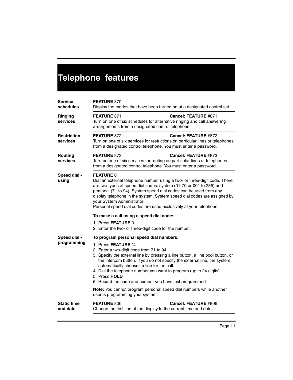 Telephone features | Nortel Networks MERIDIAN BCM 4.0 User Manual | Page 13 / 19