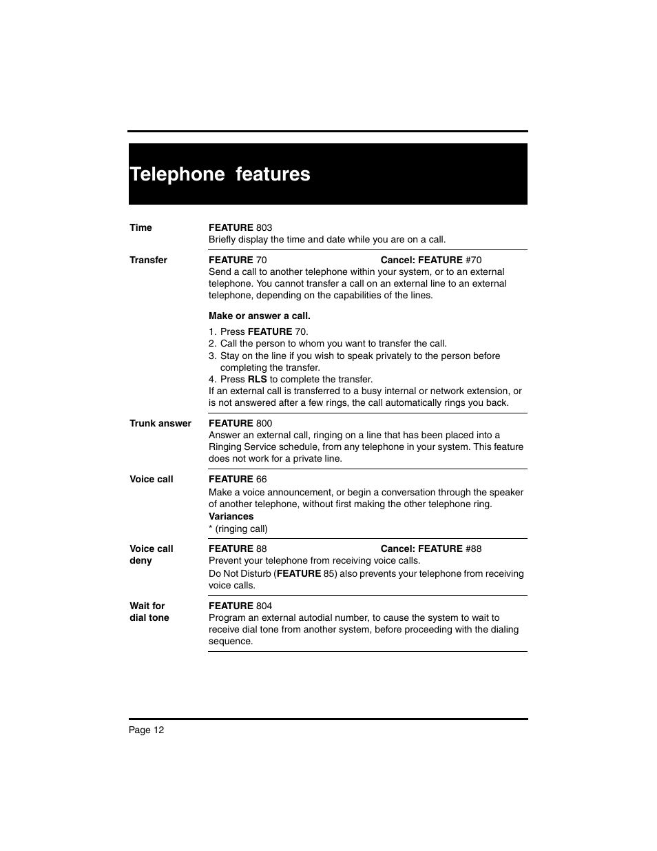 Telephone features | Nortel Networks MERIDIAN BCM 4.0 User Manual | Page 14 / 19