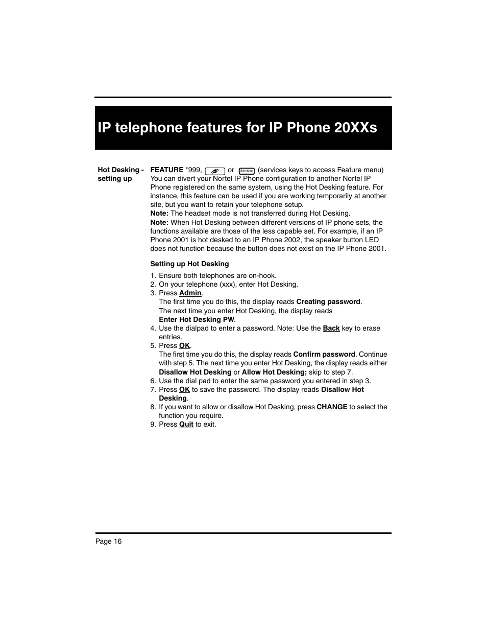 Ip telephone features for ip phone 20xxs | Nortel Networks MERIDIAN BCM 4.0 User Manual | Page 18 / 19