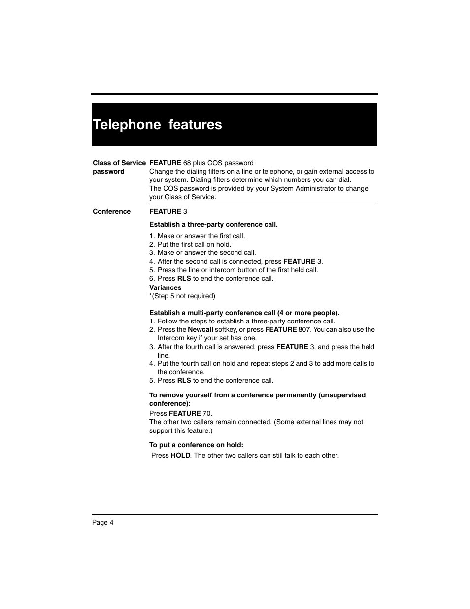 Telephone features | Nortel Networks MERIDIAN BCM 4.0 User Manual | Page 6 / 19