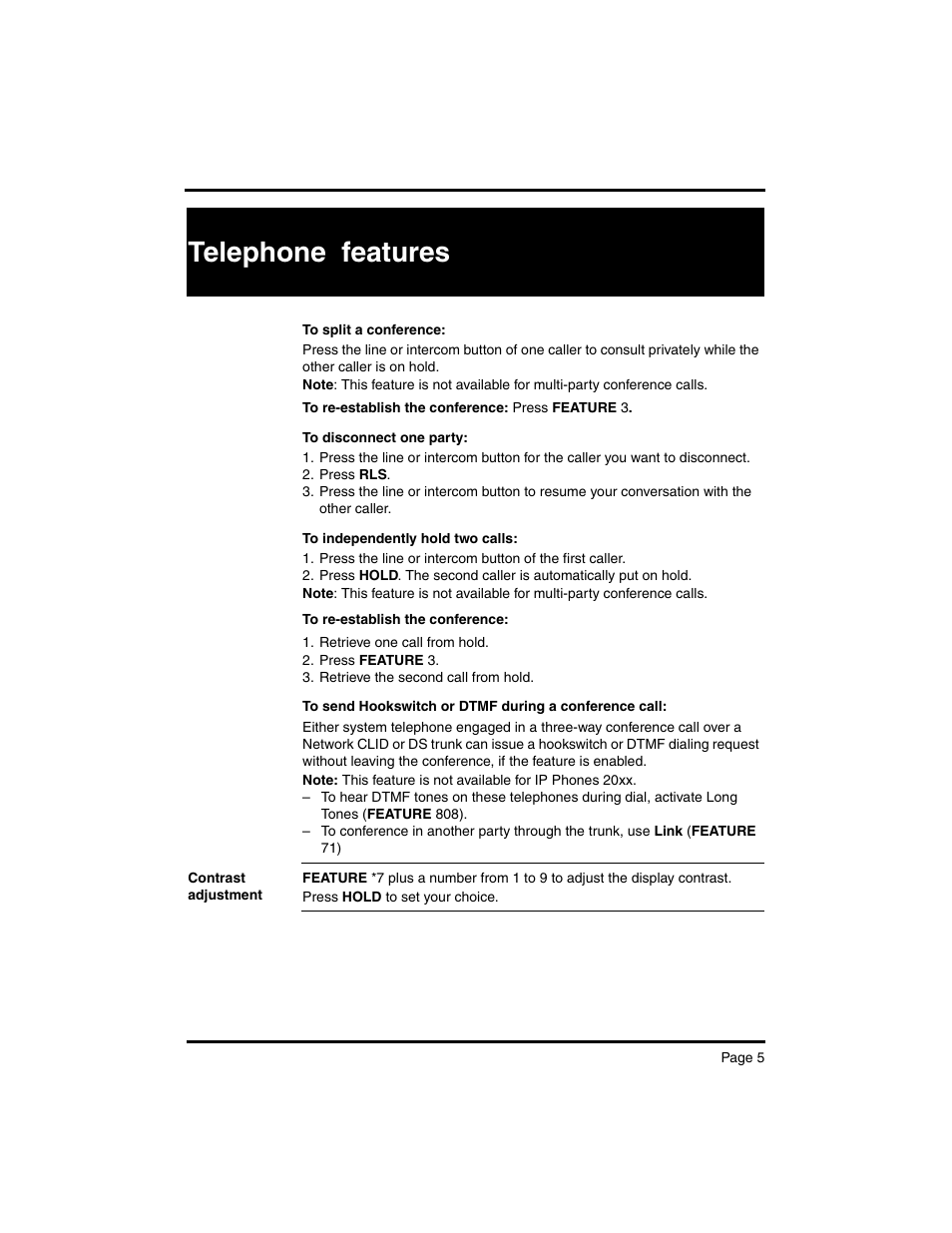 Telephone features | Nortel Networks MERIDIAN BCM 4.0 User Manual | Page 7 / 19