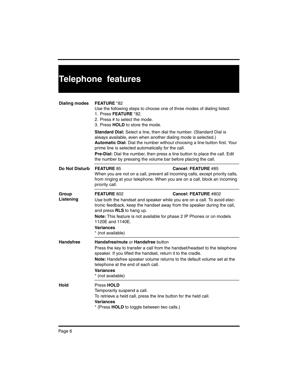 Telephone features | Nortel Networks MERIDIAN BCM 4.0 User Manual | Page 8 / 19