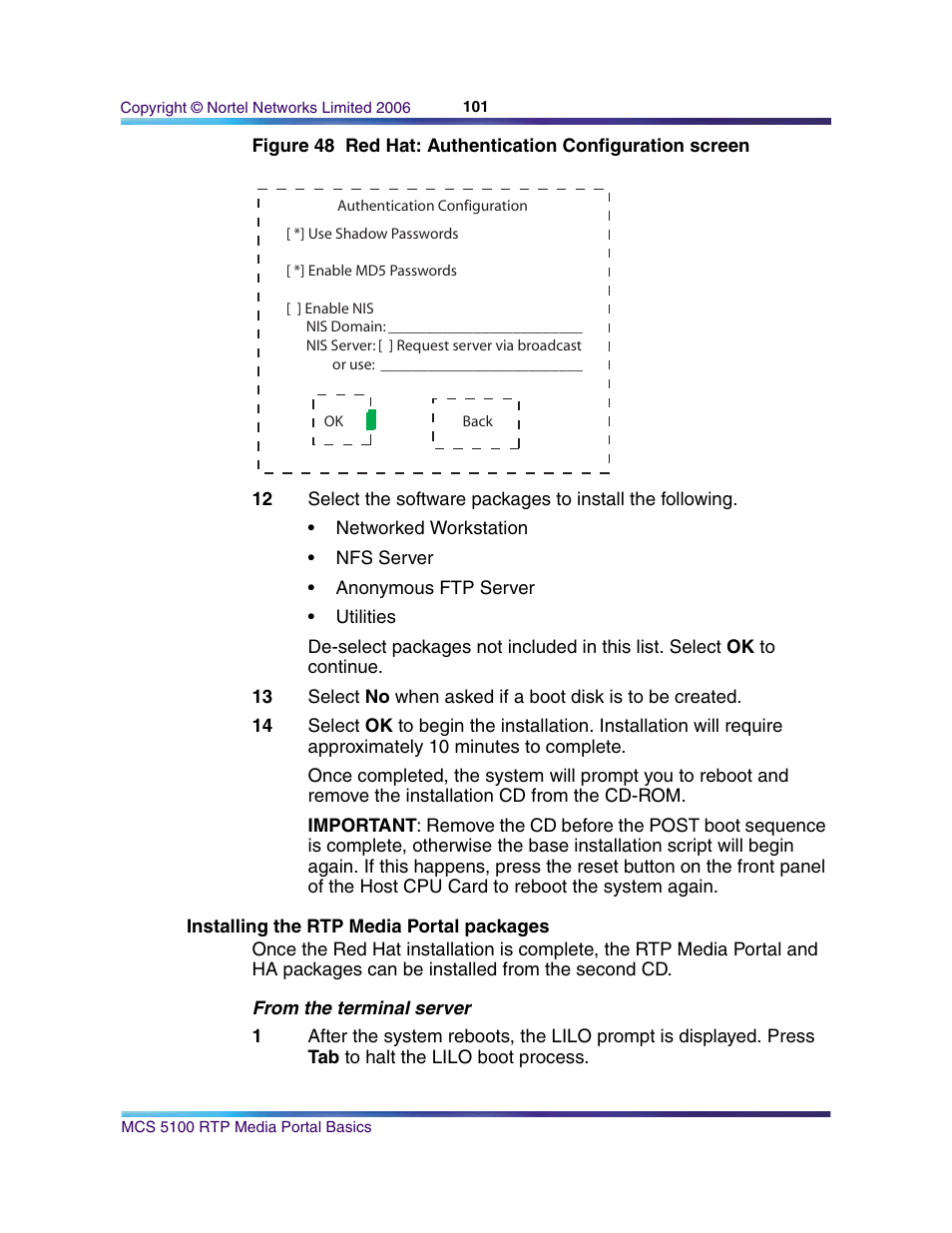 Installing the rtp media portal packages | Nortel Networks NN10265-111 User Manual | Page 101 / 118