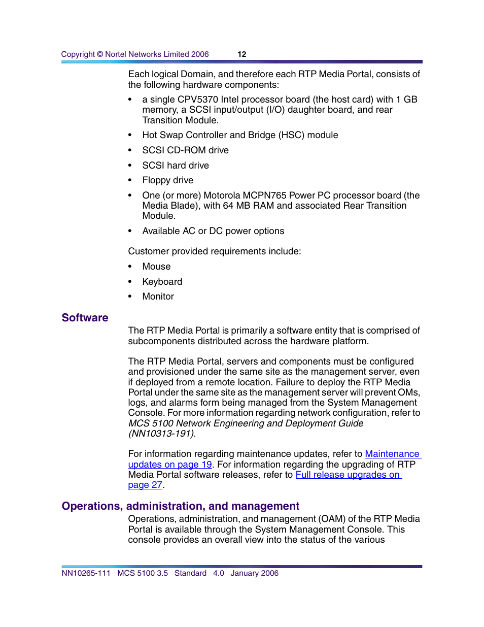 Software, Operations, administration, and management | Nortel Networks NN10265-111 User Manual | Page 12 / 118