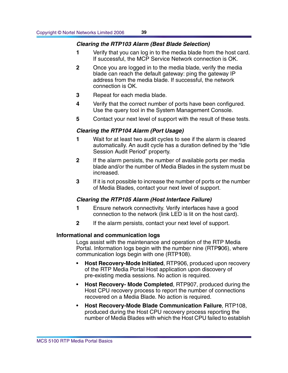 Informational and communication logs | Nortel Networks NN10265-111 User Manual | Page 39 / 118