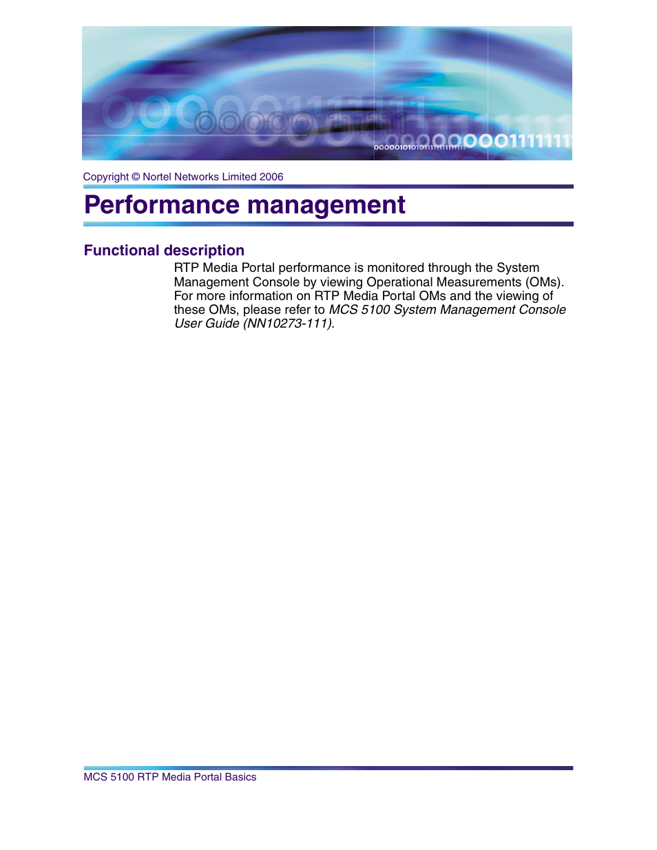 Performance management, Functional description | Nortel Networks NN10265-111 User Manual | Page 61 / 118