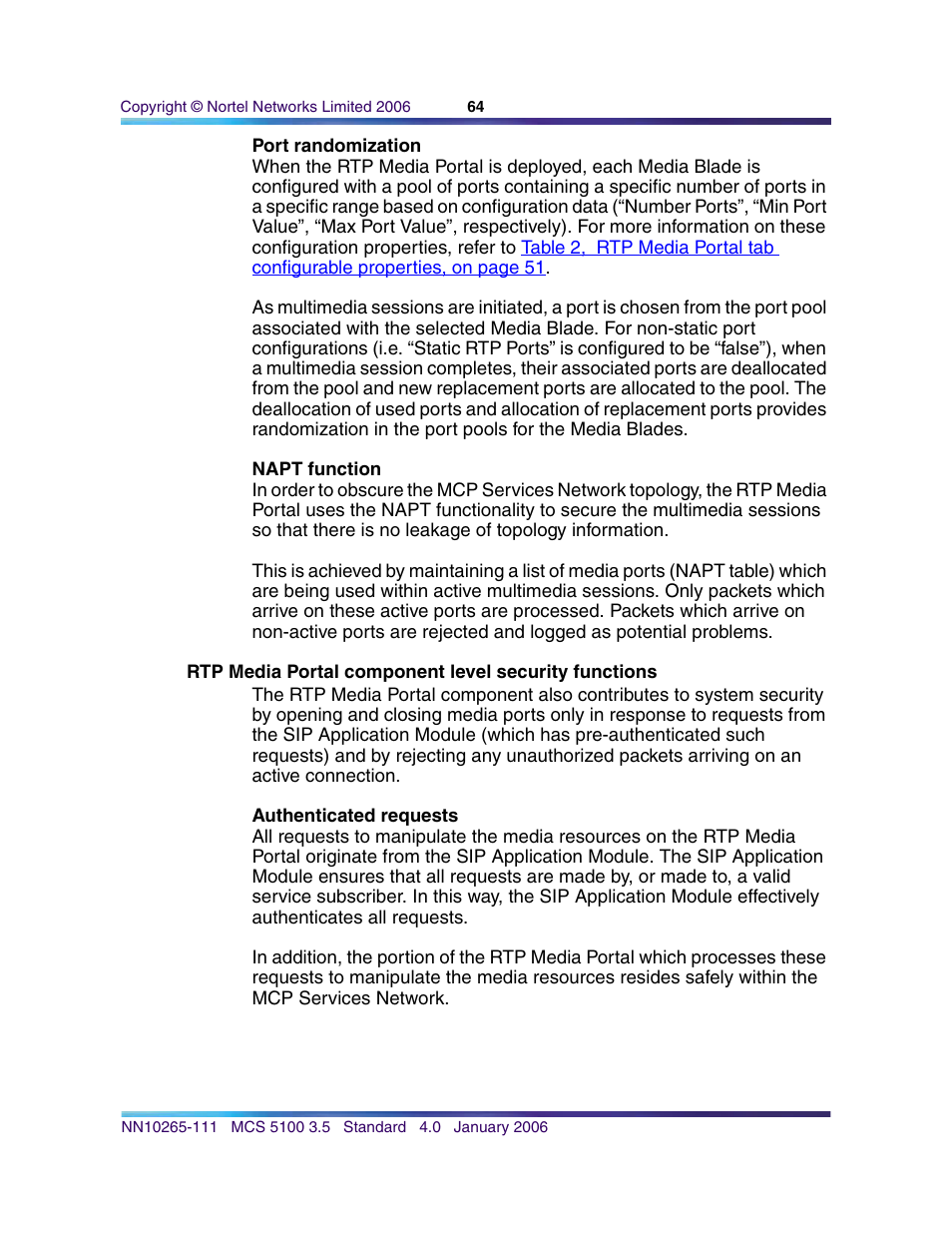 Port randomization, Napt function, Authenticated requests | Nortel Networks NN10265-111 User Manual | Page 64 / 118