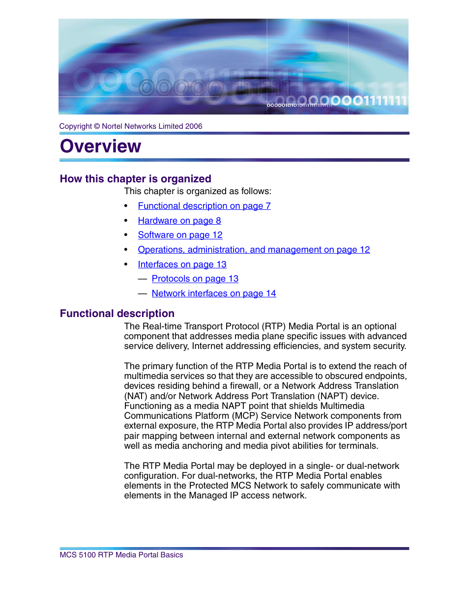 Overview, How this chapter is organized, Functional description | Nortel Networks NN10265-111 User Manual | Page 7 / 118