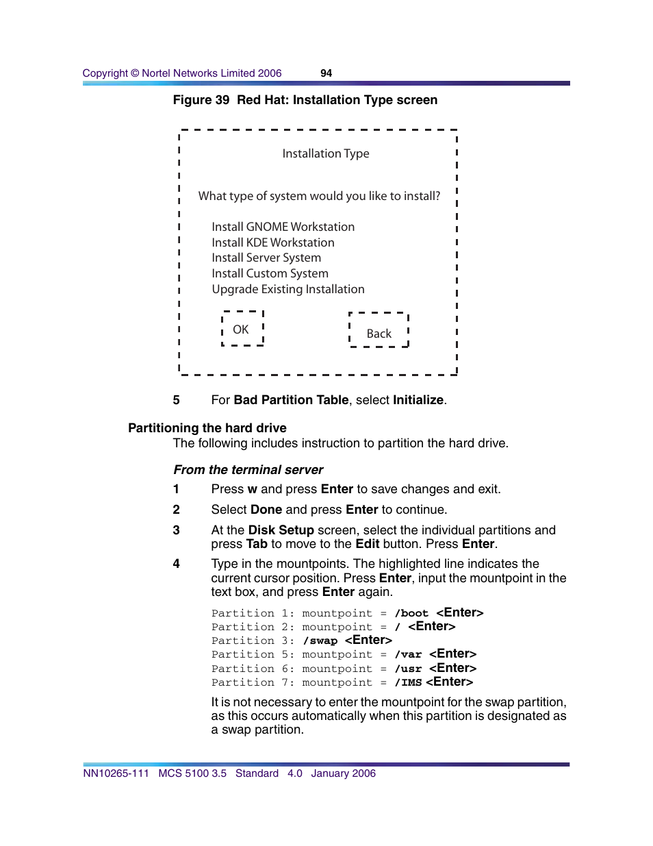 Partitioning the hard drive | Nortel Networks NN10265-111 User Manual | Page 94 / 118