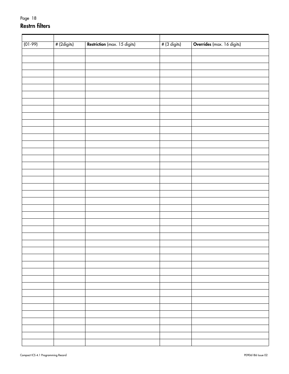 Restrn filters | Nortel Networks ICS 4.1 User Manual | Page 24 / 77