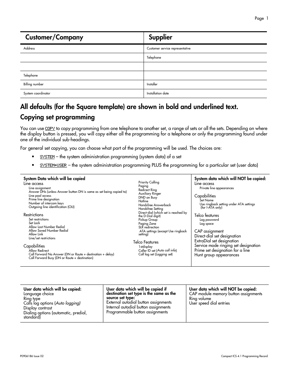 Customer/company supplier | Nortel Networks ICS 4.1 User Manual | Page 7 / 77