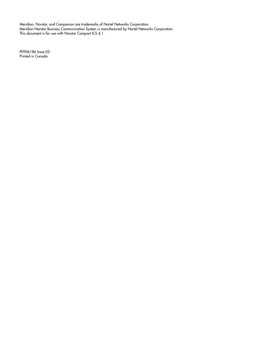 Copyright | Nortel Networks ICS 4.1 User Manual | Page 77 / 77