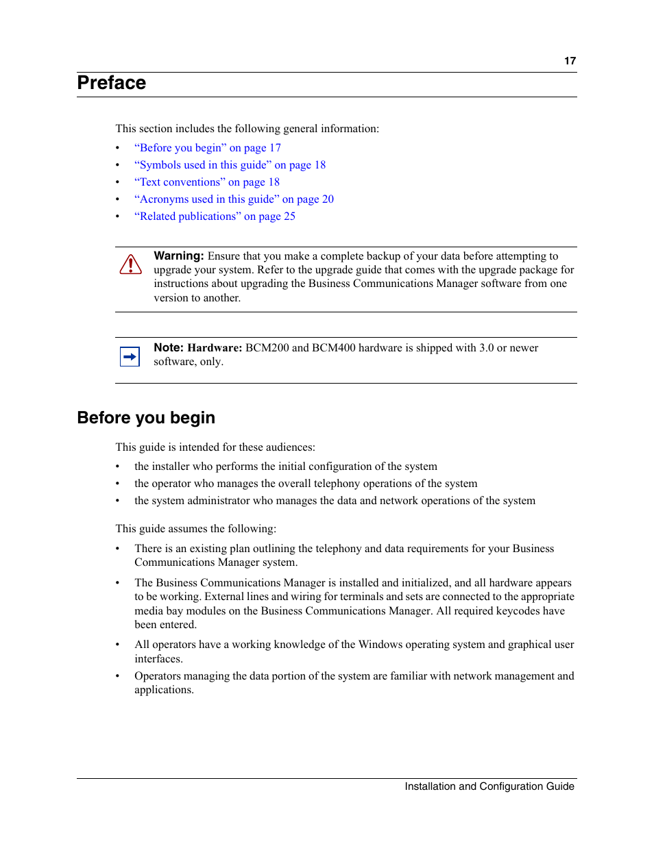 Preface, Before you begin | Nortel Networks MOG6xx User Manual | Page 17 / 120